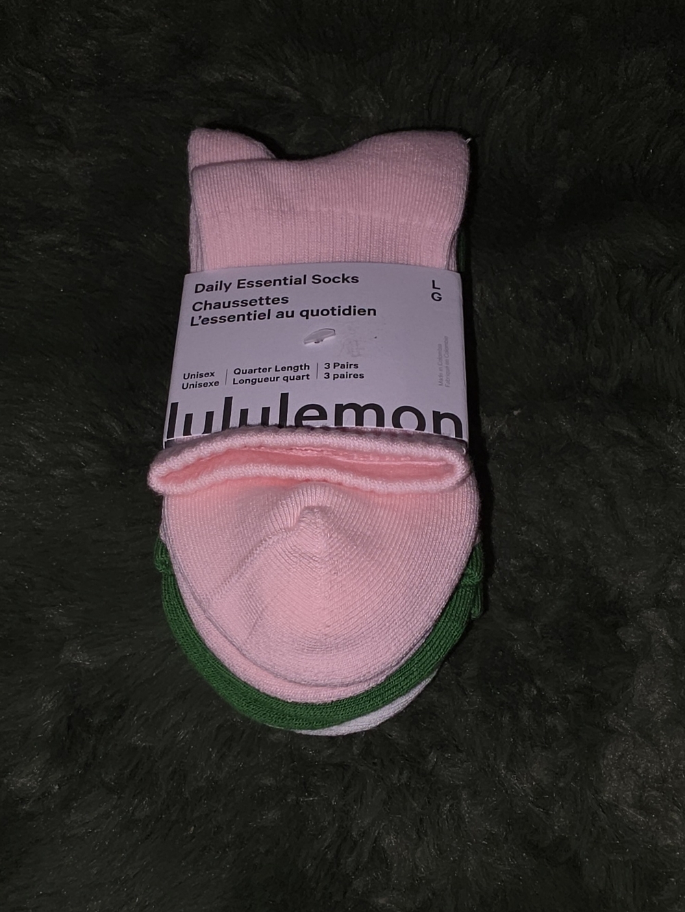 Lululemon Daily Essentials Quarter Length Socks, Nwts Sz Large!! PIAR,LEON, WHT